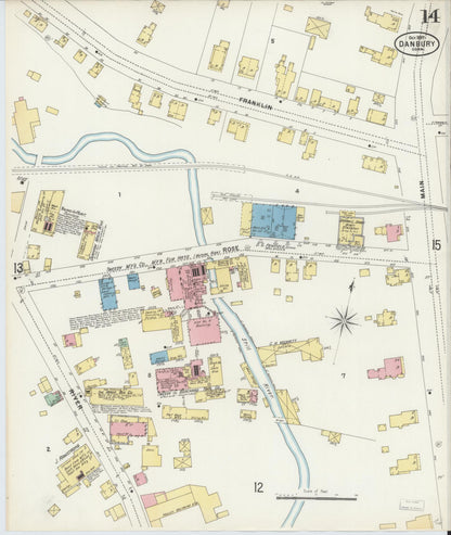 Sanborn Fire Insurance Map from Danbury, Fairfield County, Connecticut (1897), Sheet #0014 - Complete Map Set gallery image, historic Sanborn map, vintage wall art, Connecticut Connecticut