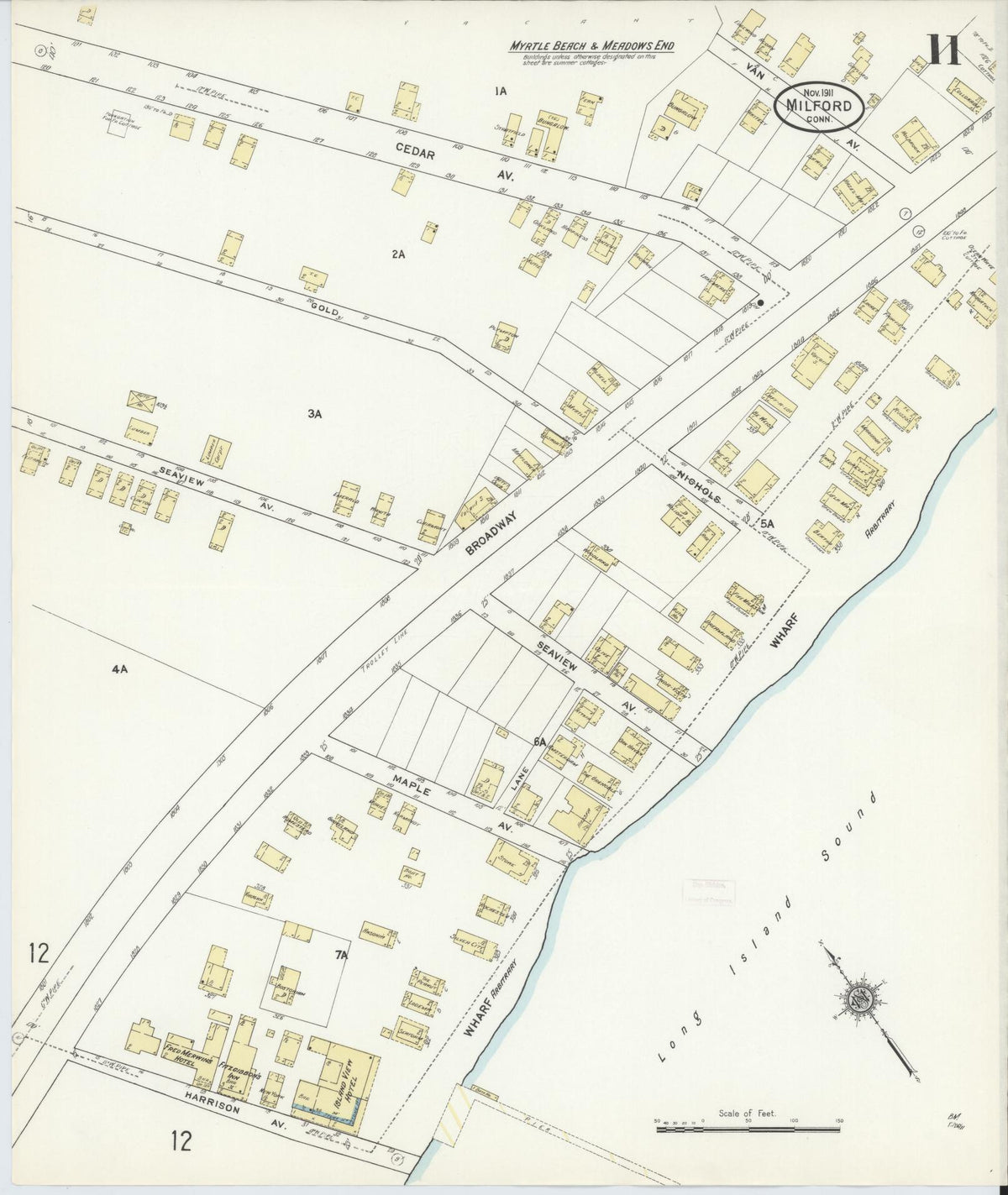 Sanborn Fire Insurance Map from Milford, New Haven County, Connecticut (1911), Sheet #0011 - Historic Sanborn Fire Insurance Map Print, vintage old map wall art, antique decor, genealogy gift, Connecticut Connecticut map