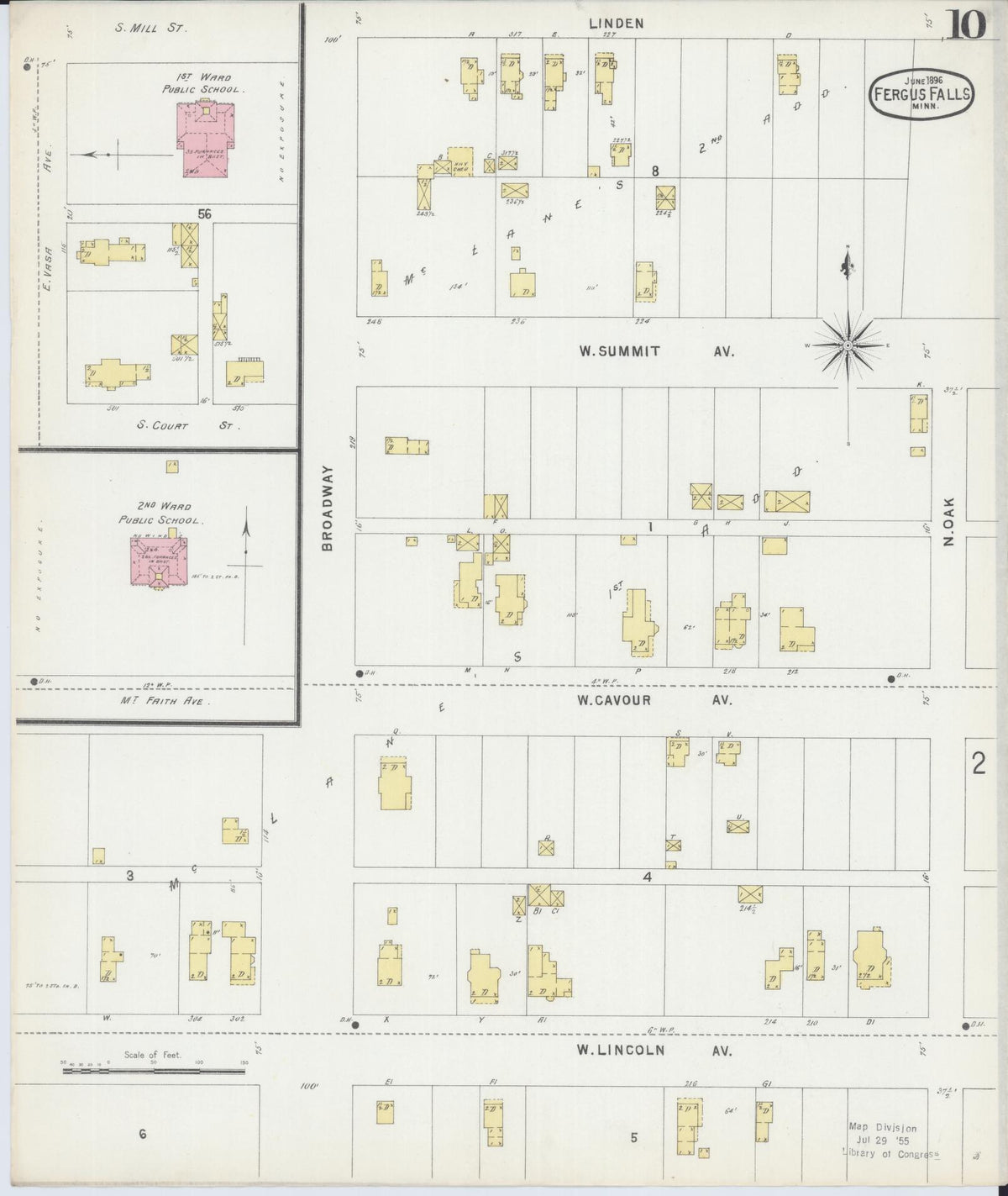Sanborn Fire Insurance Map from Fergus Falls, Otter Tail County, Minnesota (1896), Sheet #0010 - Historic Sanborn Fire Insurance Map Print, vintage old map wall art, antique decor, genealogy gift, Minnesota Minnesota map