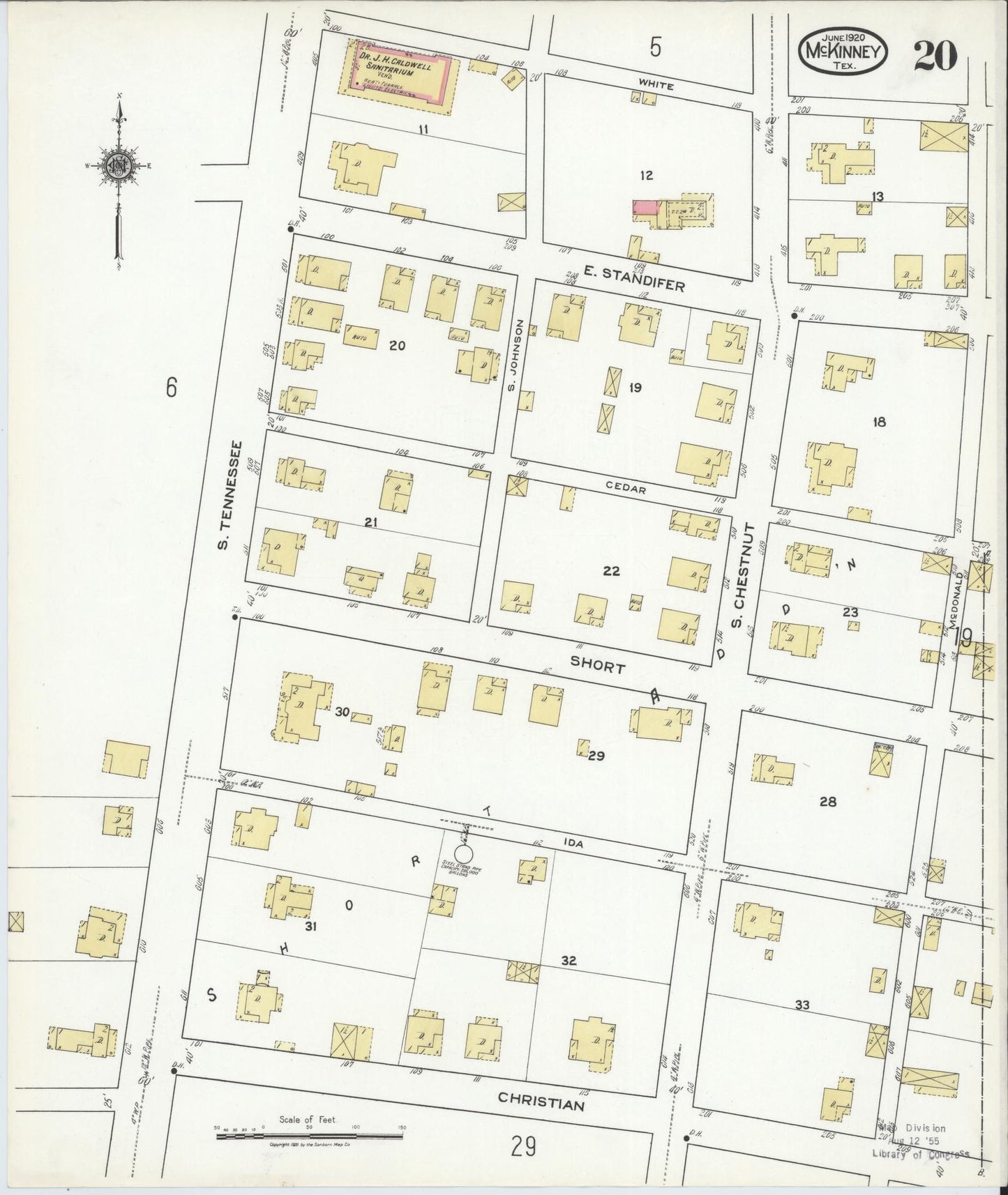 Sanborn Fire Insurance Map from McKinney, Collin County, Texas (1920), Sheet #0020 - Historic Sanborn Fire Insurance Map Print, vintage old map wall art, antique decor, genealogy gift, Texas Texas map
