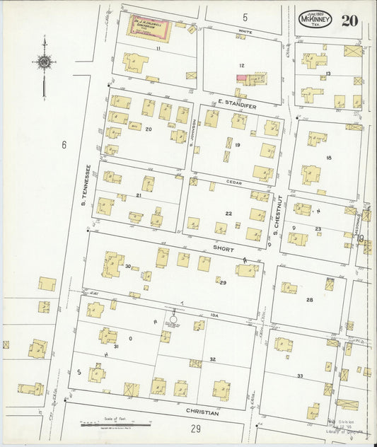 Sanborn Fire Insurance Map from McKinney, Collin County, Texas (1920), Sheet #0020 - Historic Sanborn Fire Insurance Map Print, vintage old map wall art, antique decor, genealogy gift, Texas Texas map