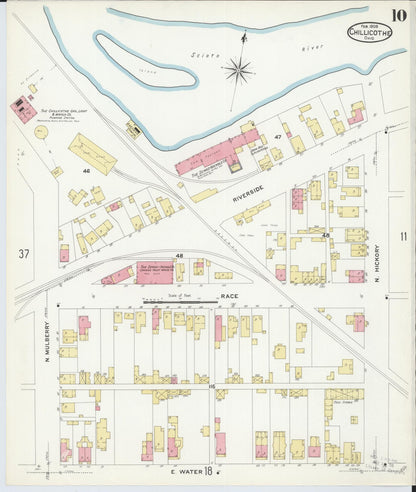 Sanborn Fire Insurance Map from Chillicothe, Ross County, Ohio (1909), Sheet #0010 - Historic Sanborn Fire Insurance Map Print, vintage old map wall art, antique decor, genealogy gift, Ohio Ohio map