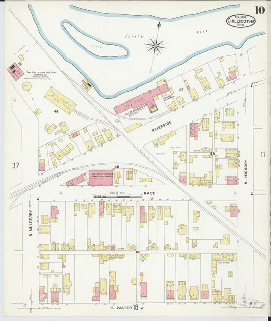 Sanborn Fire Insurance Map from Chillicothe, Ross County, Ohio (1909), Sheet #0010 - Historic Sanborn Fire Insurance Map Print, vintage old map wall art, antique decor, genealogy gift, Ohio Ohio map