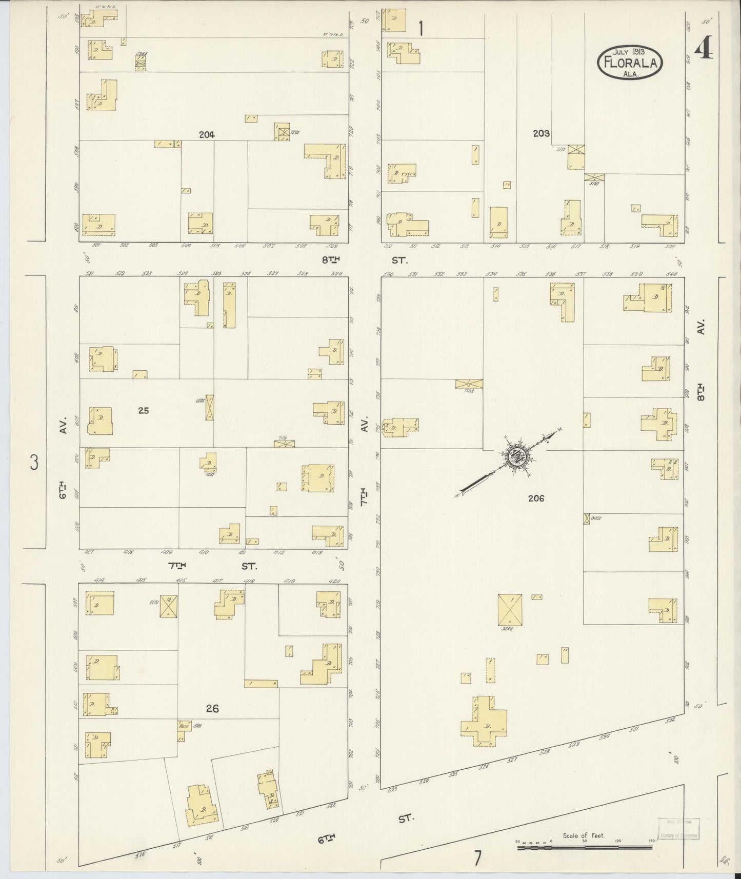 Sanborn Fire Insurance Map from Florala, Covington County, Alabama (1913), Sheet #0004 - Complete Map Set gallery image, historic Sanborn map, vintage wall art, Alabama Alabama