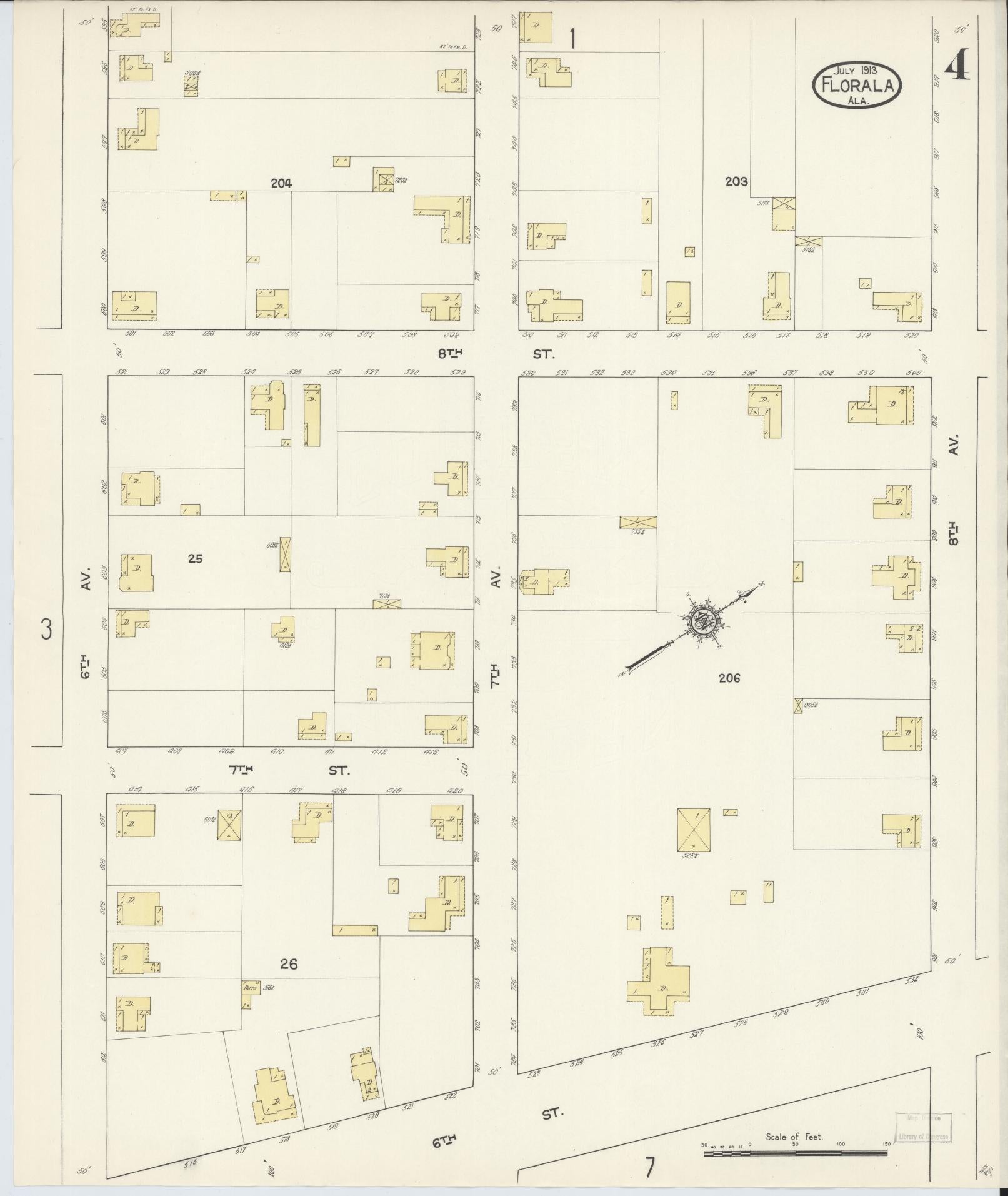 Sanborn Fire Insurance Map from Florala, Covington County, Alabama (1913), Sheet #0004 - Complete Map Set gallery image, historic Sanborn map, vintage wall art, Alabama Alabama
