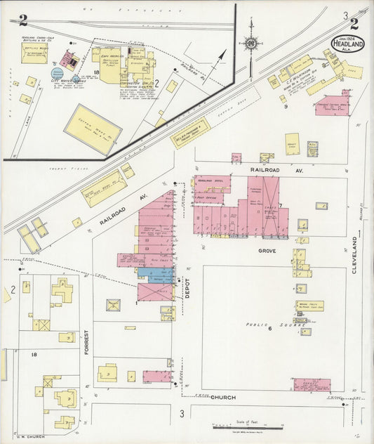 Sanborn Fire Insurance Map from Headland, Henry County, Alabama (1924), Sheet #0002 - Historic Sanborn Fire Insurance Map Print, vintage old map wall art, antique decor, genealogy gift, Alabama Alabama map