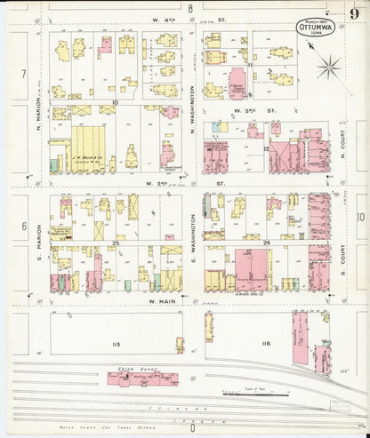 Sanborn Fire Insurance Map from Ottumwa, Wapello County, Iowa (1897), Sheet #0009 - Historic Sanborn Fire Insurance Map Print, vintage old map wall art