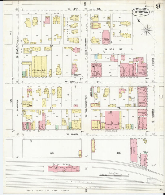 Sanborn Fire Insurance Map from Ottumwa, Wapello County, Iowa (1897), Sheet #0009 - Historic Sanborn Fire Insurance Map Print, vintage old map wall art