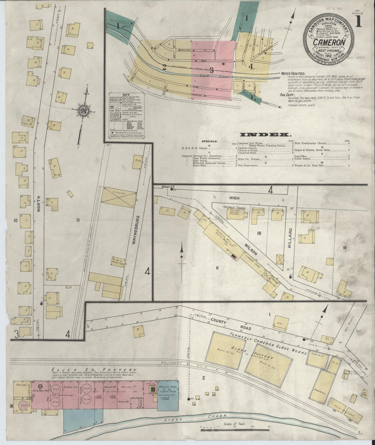 Sanborn Fire Insurance Map from Cameron, Marshall County, West Virginia (1912), Sheet #0001 - Complete Map Set gallery image, historic Sanborn map, vintage wall art, West Virginia West Virginia