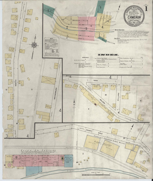 Sanborn Fire Insurance Map from Cameron, Marshall County, West Virginia (1912), Sheet #0001 - Complete Map Set gallery image, historic Sanborn map, vintage wall art, West Virginia West Virginia