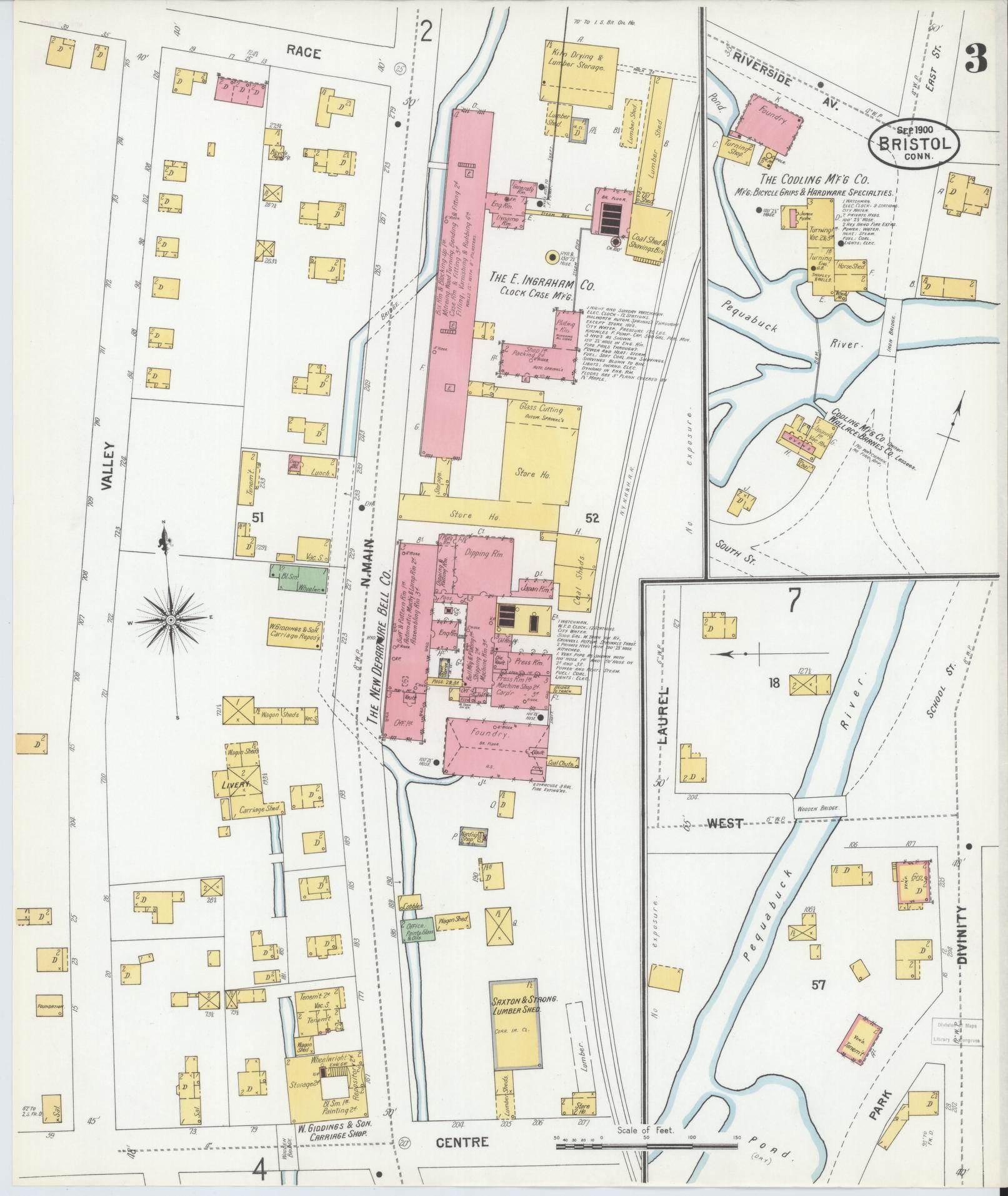 Sanborn Fire Insurance Map from Bristol, Hartford County, Connecticut (1900), Sheet #0003 - Historic Sanborn Fire Insurance Map Print, vintage old map wall art, antique decor, genealogy gift, Connecticut Connecticut map