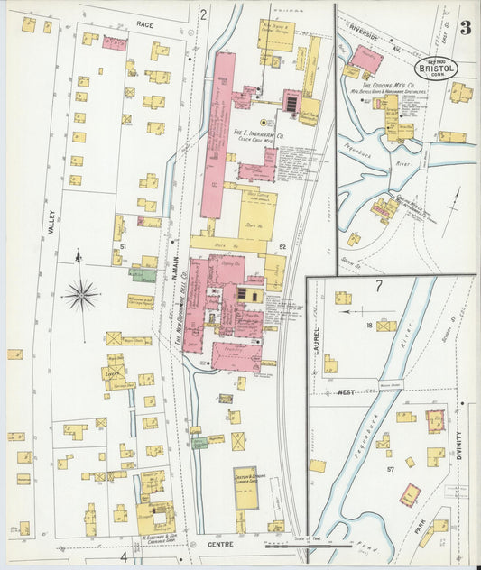 Sanborn Fire Insurance Map from Bristol, Hartford County, Connecticut (1900), Sheet #0003 - Historic Sanborn Fire Insurance Map Print, vintage old map wall art, antique decor, genealogy gift, Connecticut Connecticut map