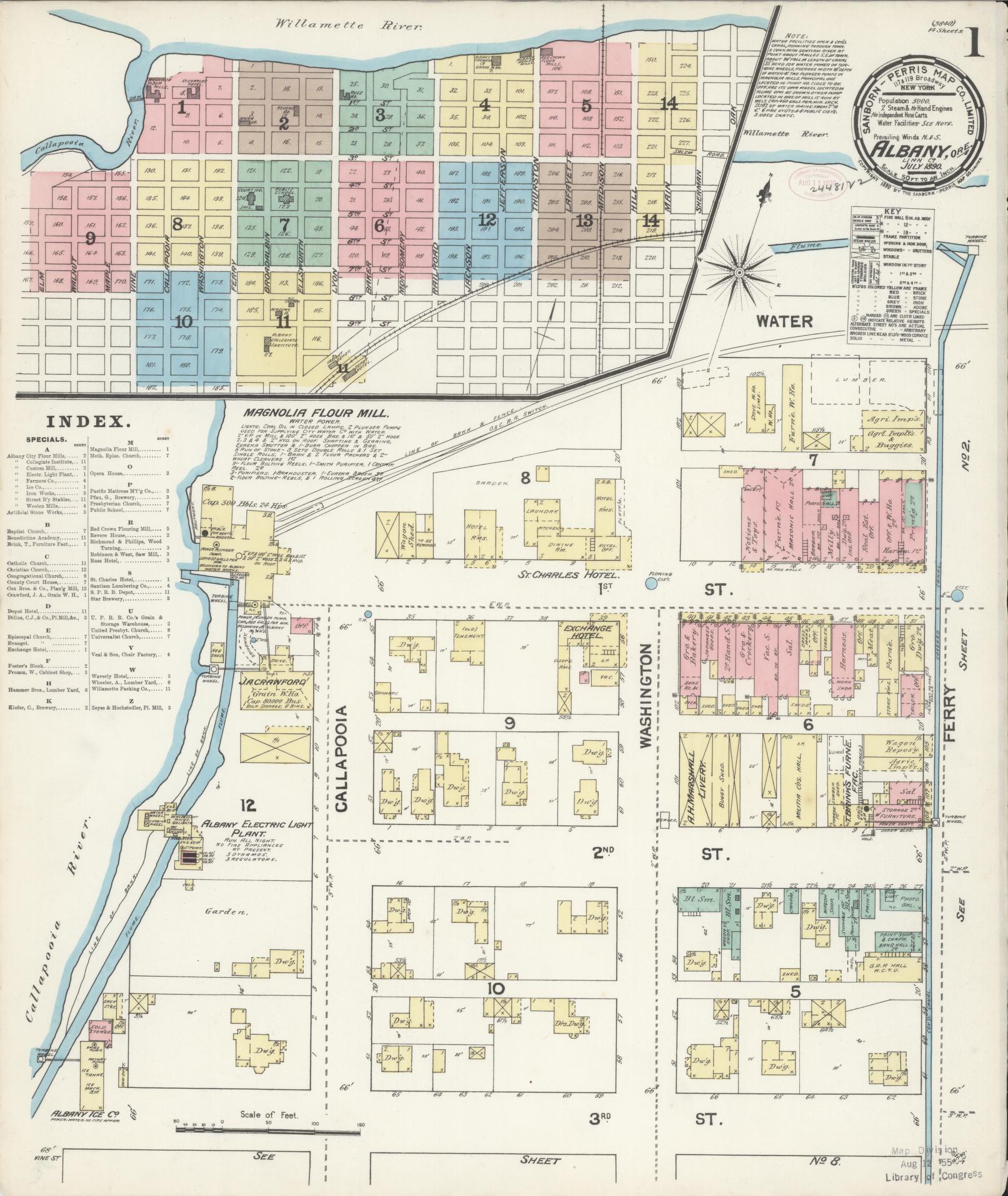 Sanborn Fire Insurance Map from Albany, Linn County, Oregon (1890), Sheet #0001 - Complete Map Set gallery image, historic Sanborn map, vintage wall art, Oregon Oregon