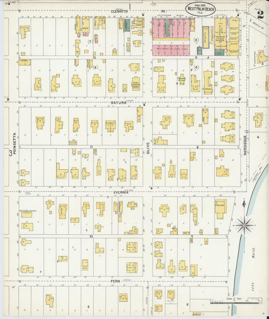 Sanborn Fire Insurance Map from West Palm Beach, Dade County, Florida (1903), Sheet #0002 - Historic Sanborn Fire Insurance Map Print, vintage old map wall art, antique decor, genealogy gift, Florida Florida map