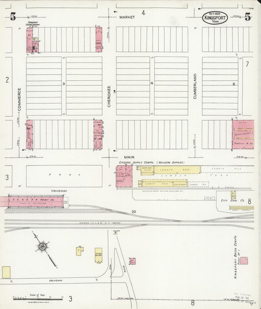 Sanborn Fire Insurance Map from Kingsport, Sullivan County, Tennessee (1925), Sheet #0005 - Historic Sanborn Fire Insurance Map Print, vintage old map wall art, antique decor, genealogy gift, Tennessee Tennessee map