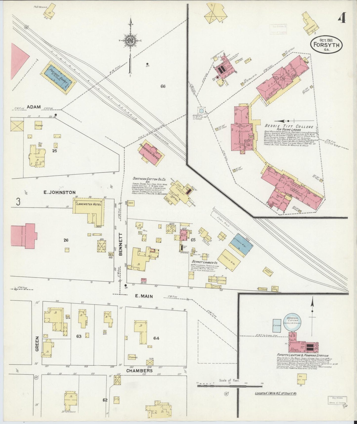 Sanborn Fire Insurance Map from Forsyth, Monroe County, Georgia (1911), Sheet #0004 - Historic Sanborn Fire Insurance Map Print, vintage old map wall art, antique decor, genealogy gift, Georgia Georgia map