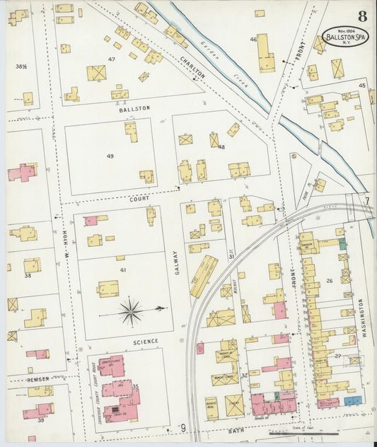 Sanborn Fire Insurance Map from Ballston Spa, Saratoga County, New York (1904), Sheet #0008 - Historic Sanborn Fire Insurance Map Print, vintage old map wall art, antique decor, genealogy gift, New York New York map