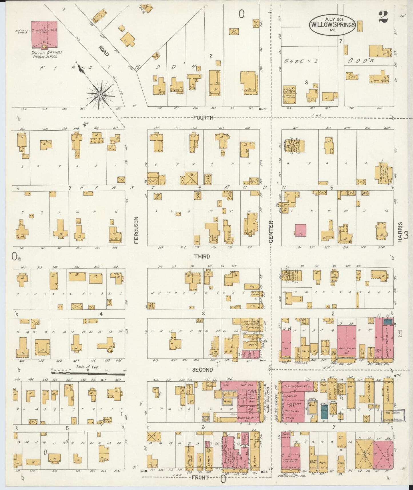 Sanborn Fire Insurance Map from Willow Springs, Howell County, Missouri (1906), Sheet #0002 - Complete Map Set gallery image, historic Sanborn map, vintage wall art, Missouri Missouri