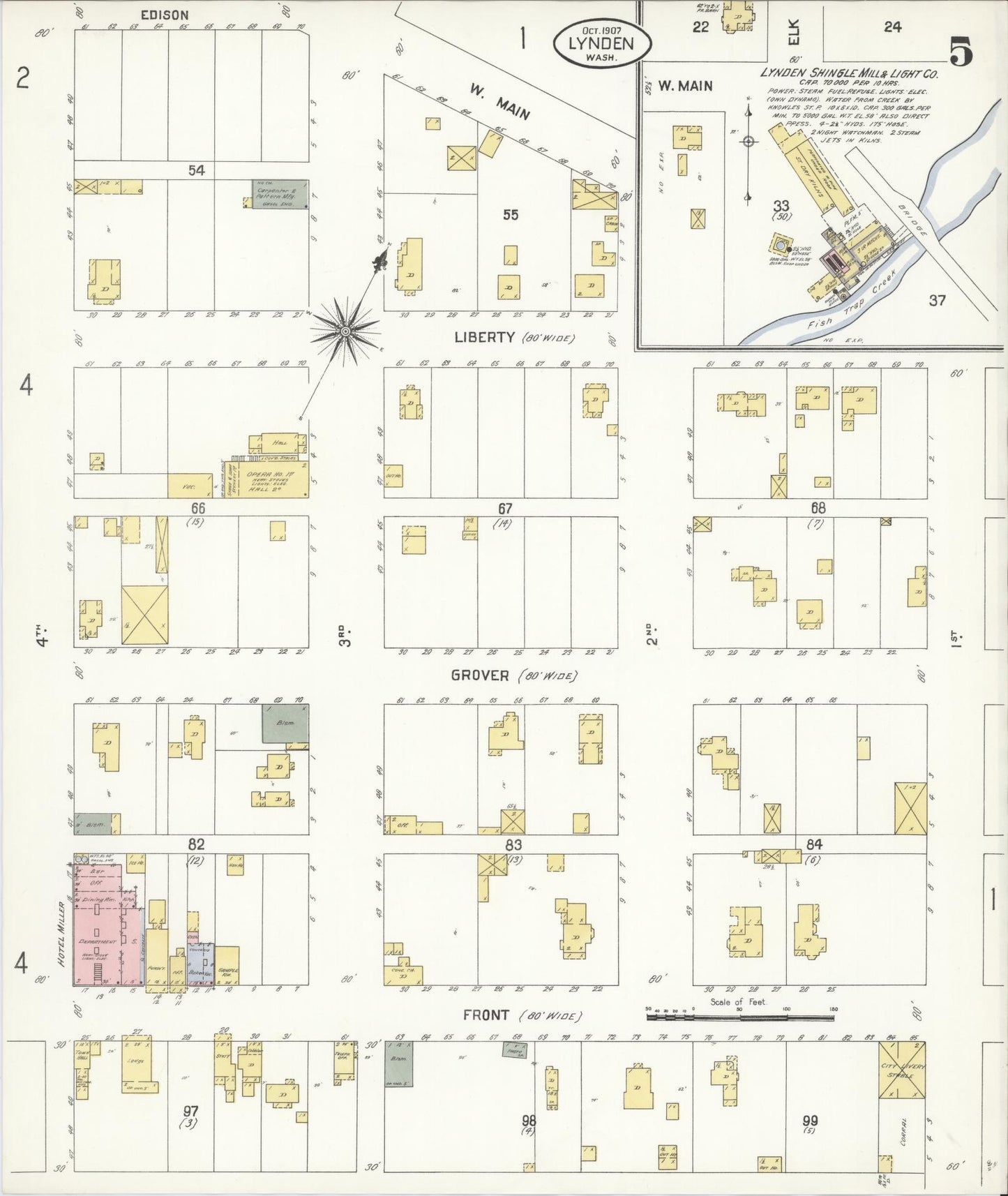 Sanborn Fire Insurance Map from Lynden, Whatcom County, Washington (1907), Sheet #0005 - Complete Map Set gallery image, historic Sanborn map, vintage wall art, Washington Washington