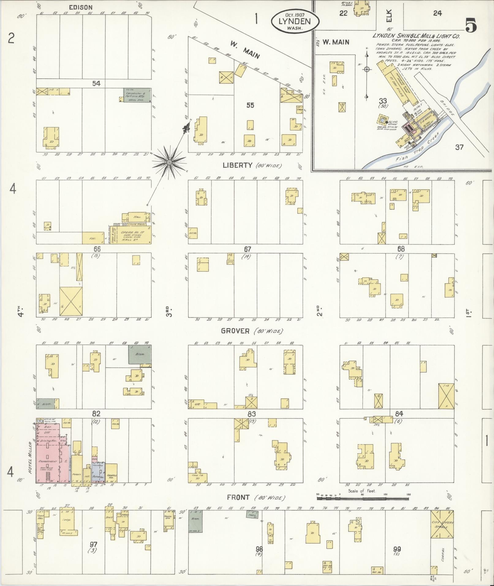 Sanborn Fire Insurance Map from Lynden, Whatcom County, Washington (1907), Sheet #0005 - Complete Map Set gallery image, historic Sanborn map, vintage wall art, Washington Washington