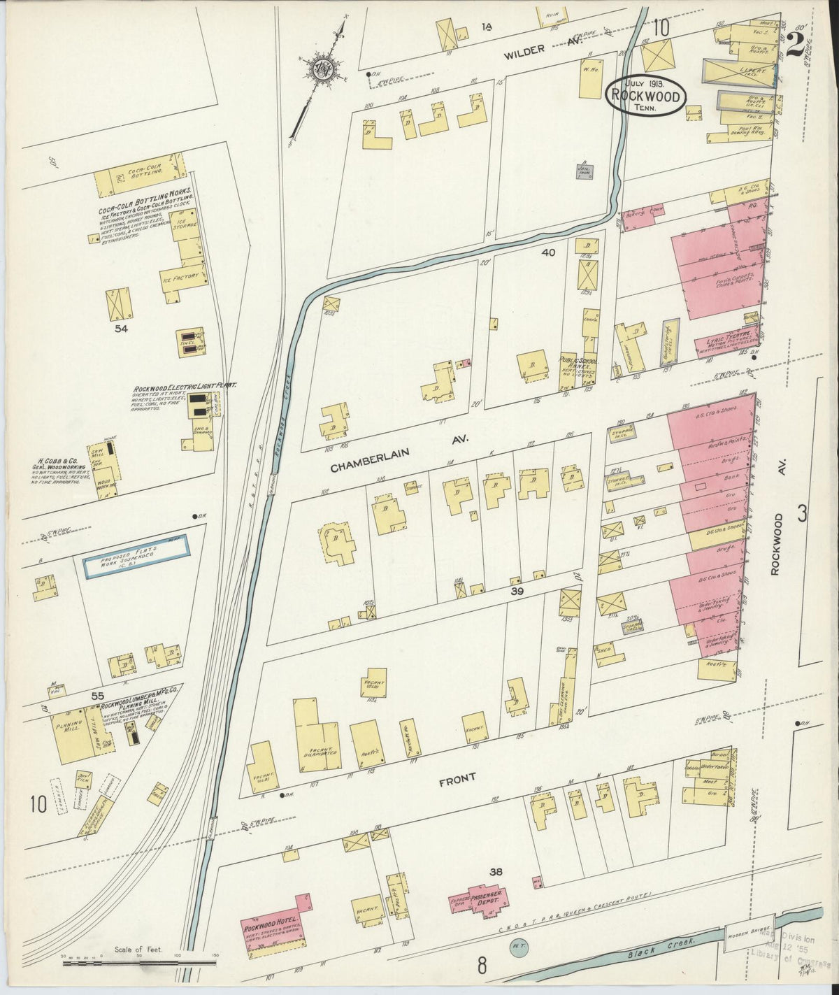 Sanborn Fire Insurance Map from Rockwood, Roane County, Tennessee (1913), Sheet #0002 - Historic Sanborn Fire Insurance Map Print, vintage old map wall art, antique decor, genealogy gift, Tennessee Tennessee map