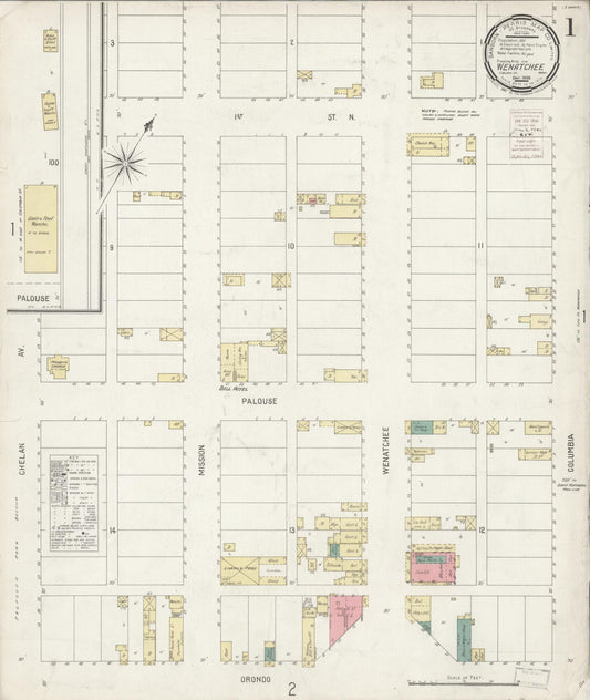 Sanborn Fire Insurance Map from Wenatchee, Chelan County, Washington (1899), Sheet #0001 - Complete Map Set gallery image, historic Sanborn map, vintage wall art, Washington Washington