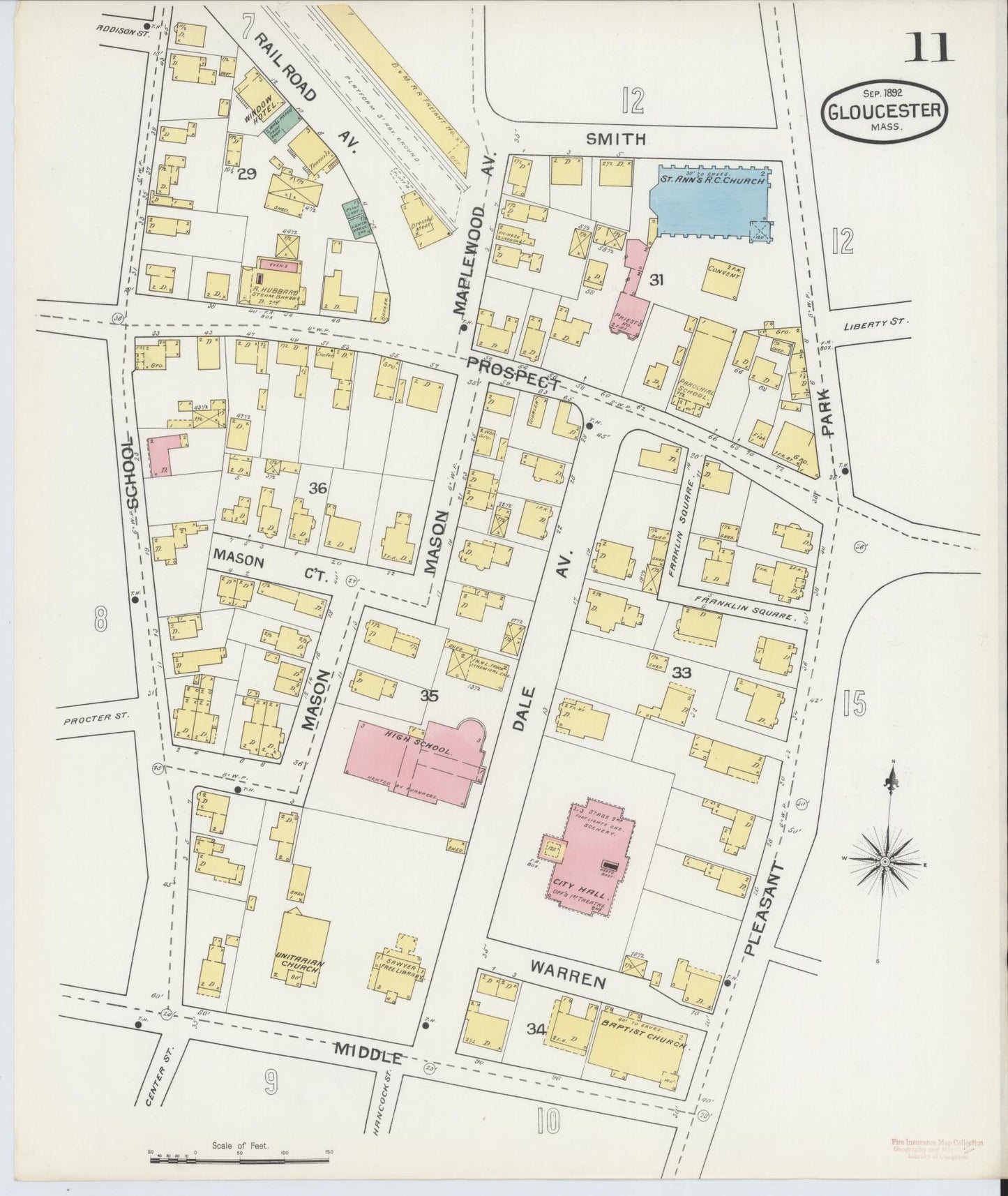 Sanborn Fire Insurance Map from Gloucester, Essex County, Massachusetts (1892), Sheet #0011 - Historic Sanborn Fire Insurance Map Print, vintage old map wall art, antique decor, genealogy gift, Massachusetts Massachusetts map