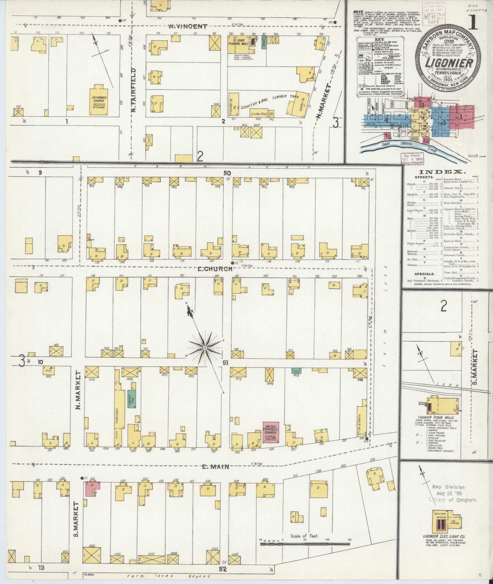 Sanborn Fire Insurance Map from Ligonier, Westmoreland County, Pennsylvania. (1905) – Historic Sanborn Fire Insurance Map Print