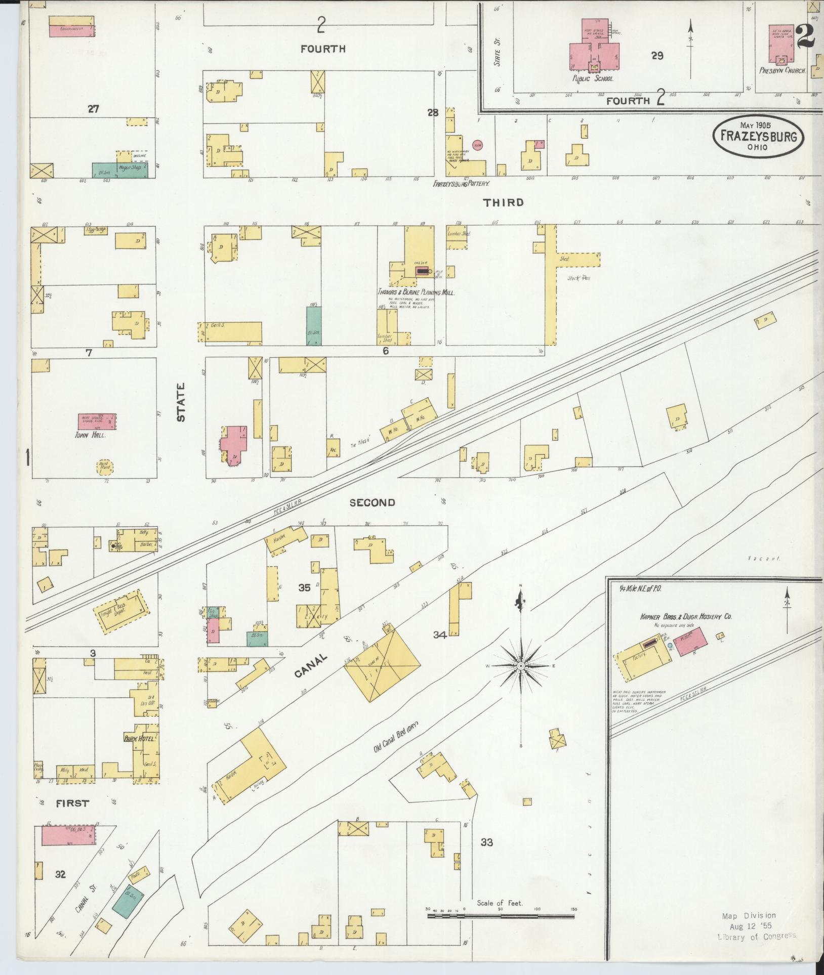 Sanborn Fire Insurance Map from Frazeysburg, Muskingum County, Ohio (1905), Sheet #0002 - Historic Sanborn Fire Insurance Map Print, vintage old map wall art, antique decor, genealogy gift, Ohio Ohio map