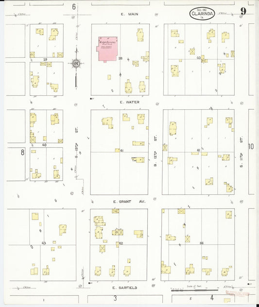 Sanborn Fire Insurance Map from Clarinda, Page County, Iowa (1912), Sheet #0009 - Historic Sanborn Fire Insurance Map Print, vintage old map wall art