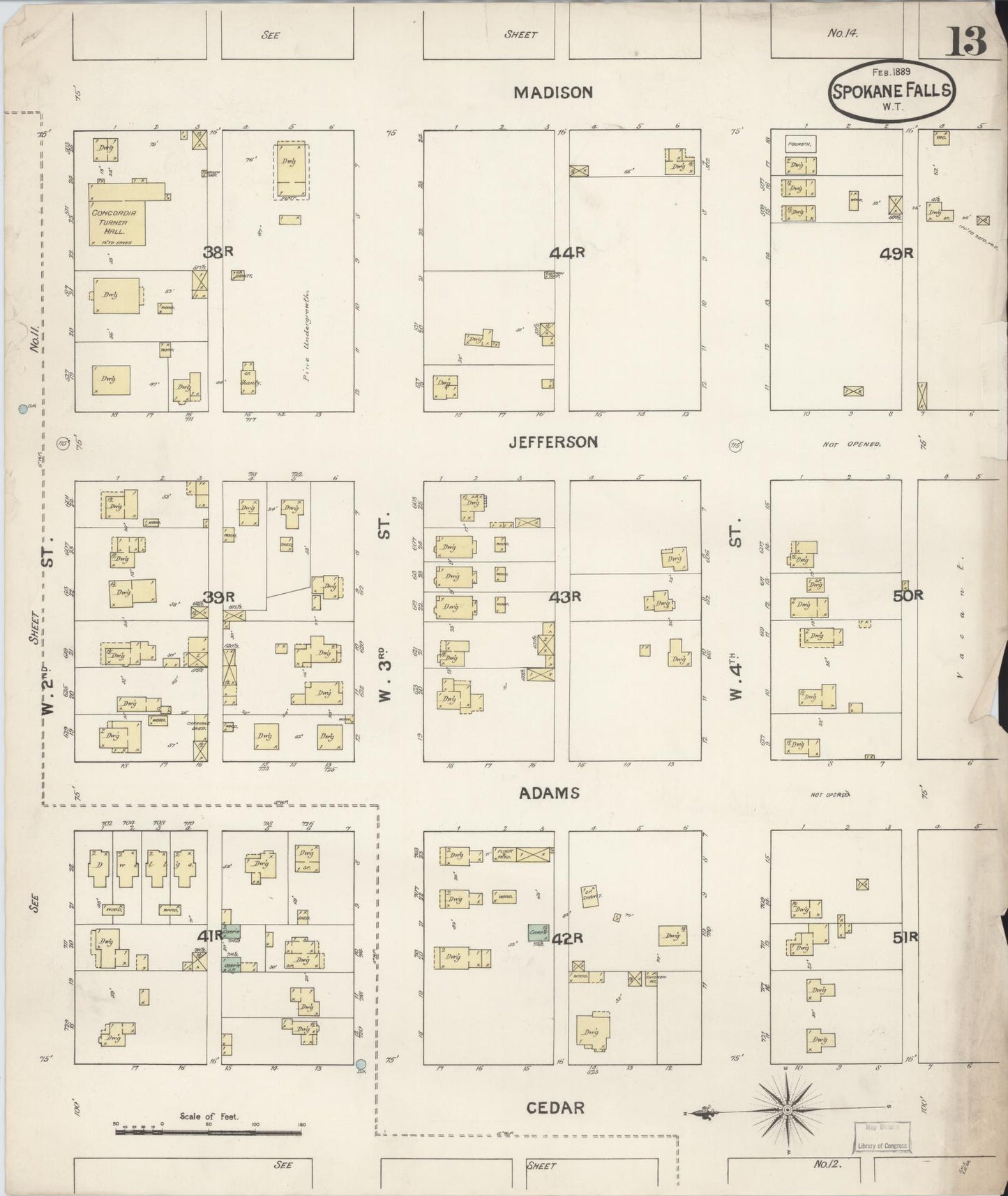 Sanborn Fire Insurance Map from Spokane, Spokane County, Washington (1889), Sheet #0013 - Complete Map Set gallery image, historic Sanborn map, vintage wall art, Washington Washington