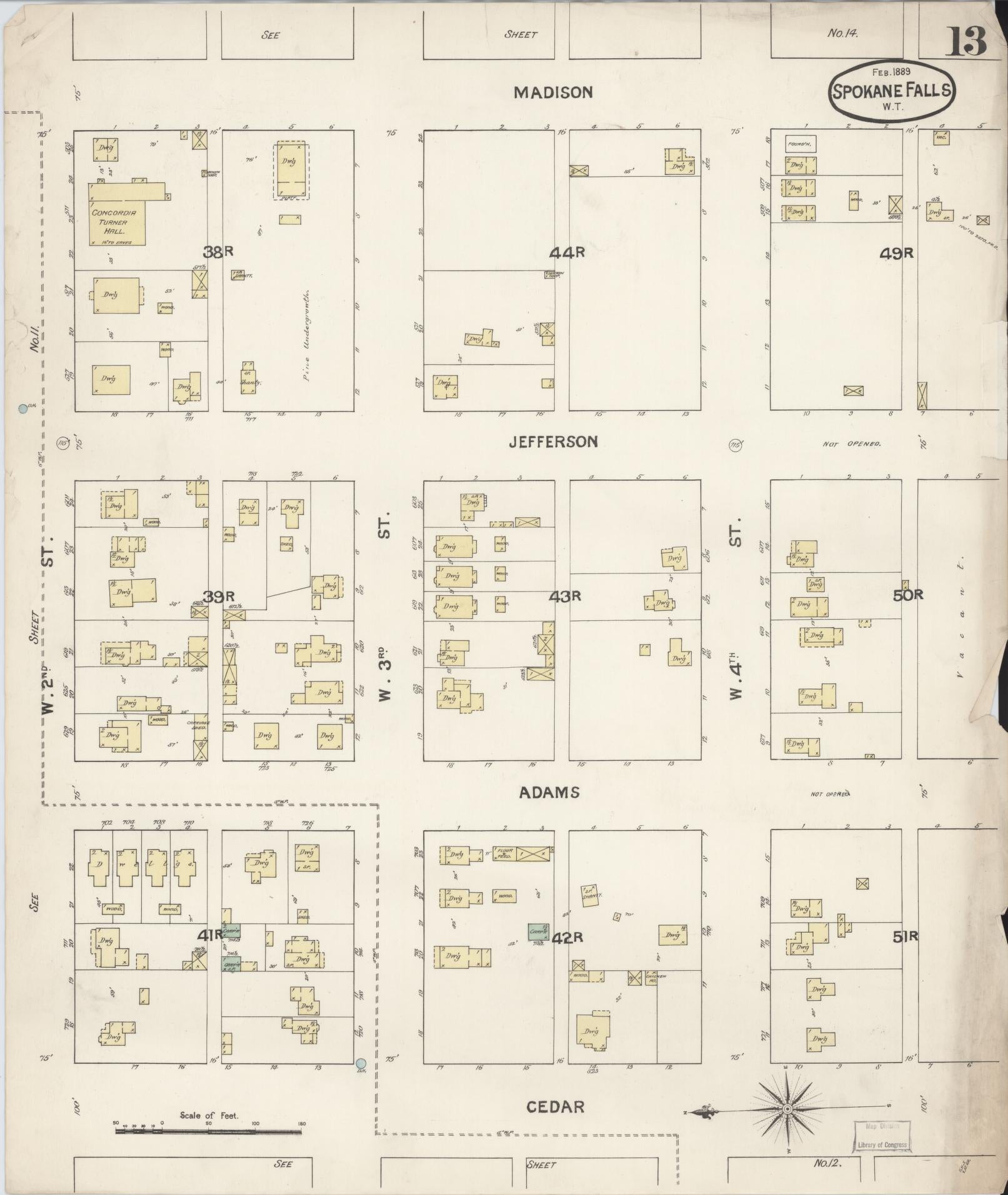 Sanborn Fire Insurance Map from Spokane, Spokane County, Washington (1889), Sheet #0013 - Complete Map Set gallery image, historic Sanborn map, vintage wall art, Washington Washington