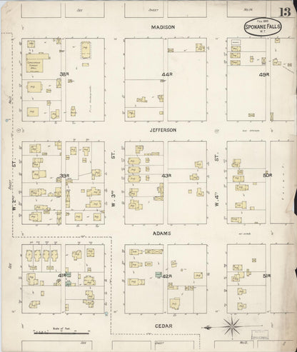 Sanborn Fire Insurance Map from Spokane, Spokane County, Washington (1889), Sheet #0013 - Complete Map Set gallery image, historic Sanborn map, vintage wall art, Washington Washington
