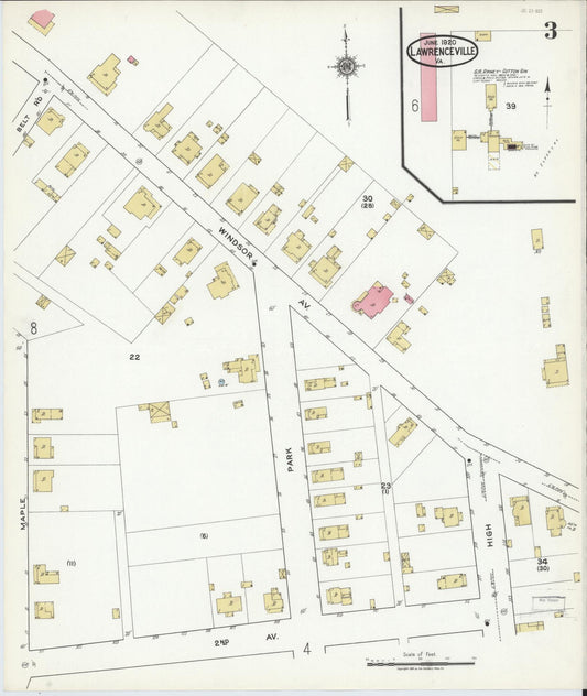Sanborn Fire Insurance Map from Lawrenceville, Brunswick County, Virginia (1920), Sheet #0003 - Historic Sanborn Fire Insurance Map Print, vintage old map wall art, antique decor, genealogy gift, Virginia Virginia map
