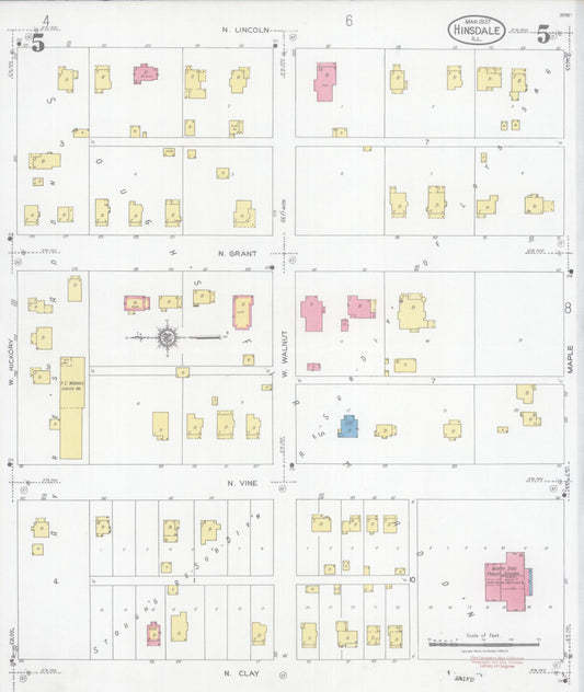 Sanborn Fire Insurance Map from Hinsdale, Du Page And Cook Counties, Illinois (1927), Sheet #0005 - Historic Sanborn Fire Insurance Map Print, vintage old map wall art, antique decor, genealogy gift, Illinois Illinois map