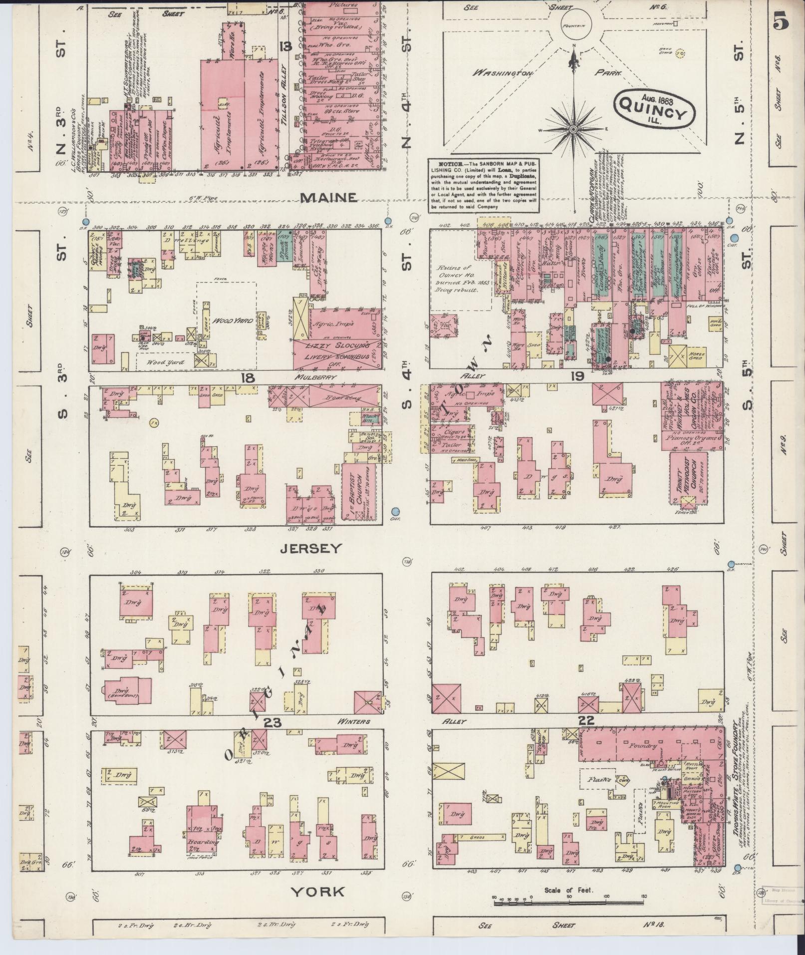 Sanborn Fire Insurance Map from Quincy, Adams County, Illinois (1883), Sheet #0005 - Complete Map Set gallery image, historic Sanborn map, vintage wall art, Illinois Illinois