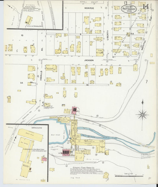 Sanborn Fire Insurance Map from Petoskey, Emmet County, Michigan (1907), Sheet #0014 - Historic Sanborn Fire Insurance Map Print, vintage old map wall art, antique decor, genealogy gift, Michigan Michigan map