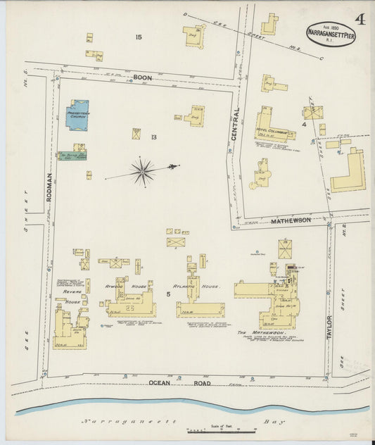 Sanborn Fire Insurance Map from Narragansett Pier, Washington County, Rhode Island (1890), Sheet #0004 - Historic Sanborn Fire Insurance Map Print, vintage old map wall art, antique decor, genealogy gift, Rhode Island Rhode Island map