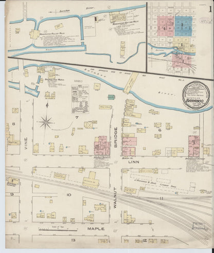 Sanborn Fire Insurance Map from Baraboo, Sauk County, Wisconsin (1885), Sheet #0001 - Historic Sanborn Fire Insurance Map Print, vintage old map wall art, antique decor, genealogy gift, Wisconsin Wisconsin map