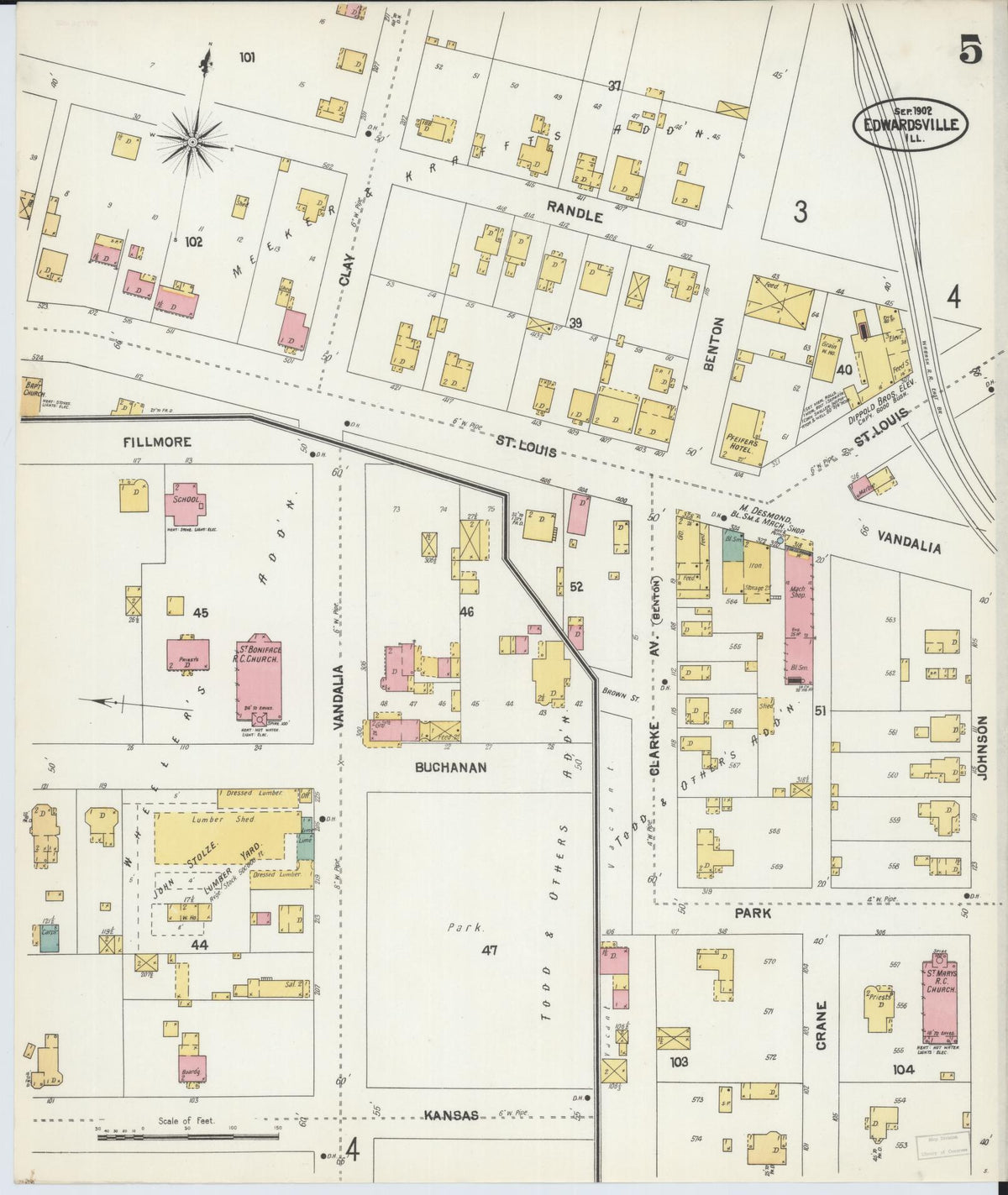Sanborn Fire Insurance Map from Edwardsville, Madison County, Illinois (1902), Sheet #0005 - Complete Map Set gallery image, historic Sanborn map, vintage wall art, Illinois Illinois