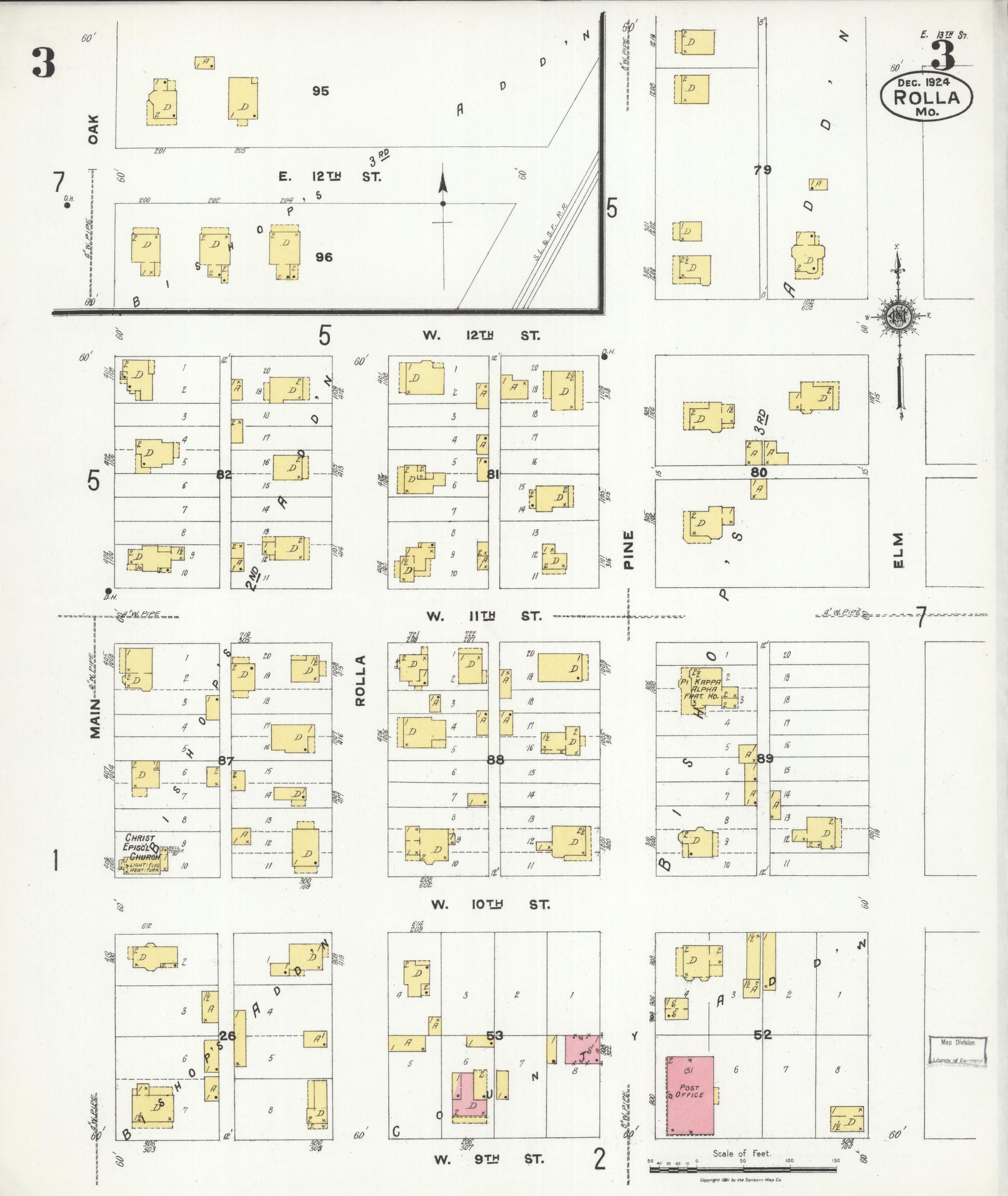 Sanborn Fire Insurance Map from Rolla, Phelps County, Missouri (1924), Sheet #0003 - Complete Map Set gallery image, historic Sanborn map, vintage wall art, Missouri Missouri