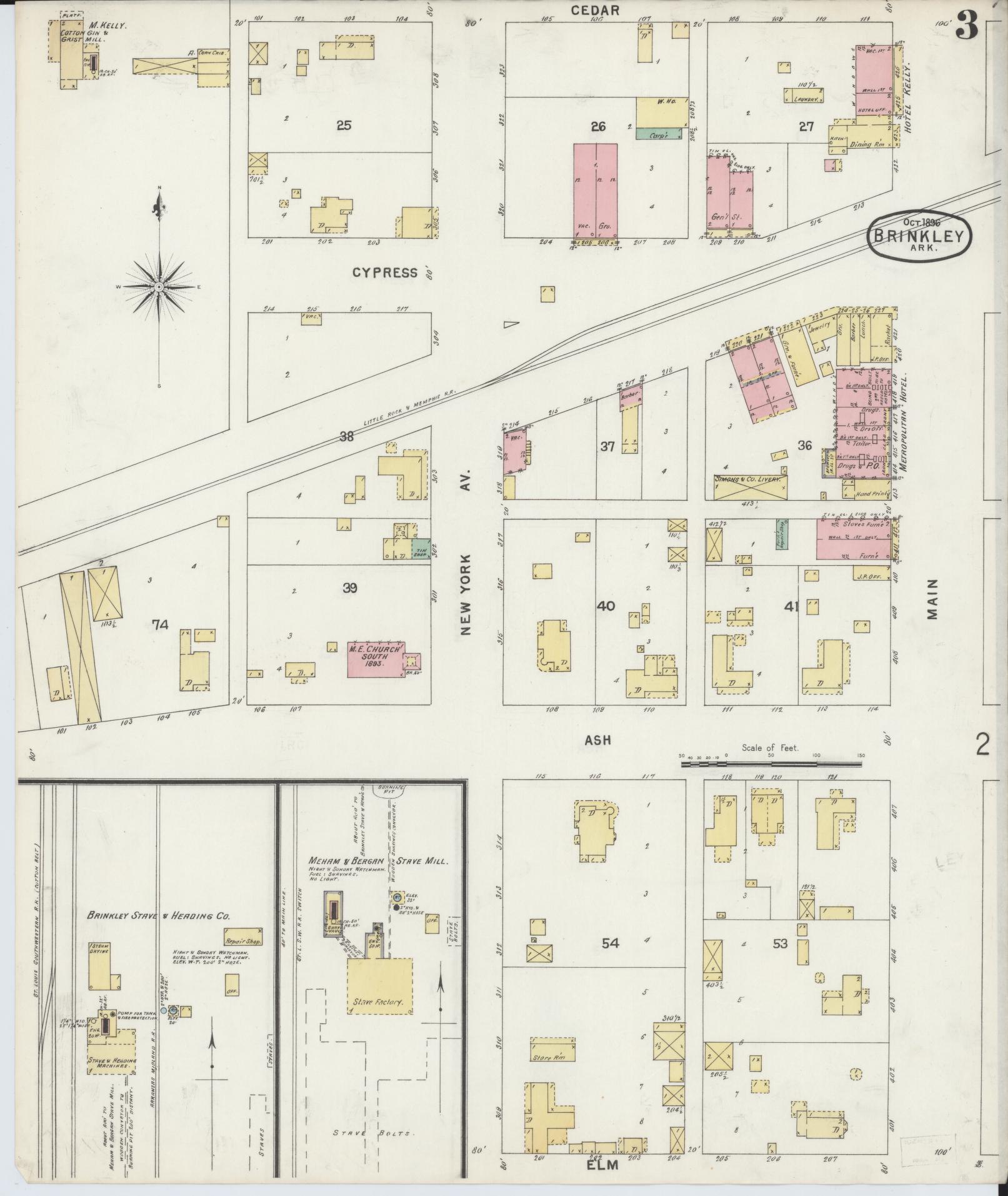 Sanborn Fire Insurance Map from Brinkley, Monroe County, Arkansas (1896), Sheet #0003 - Complete Map Set gallery image, historic Sanborn map, vintage wall art, Arkansas Arkansas