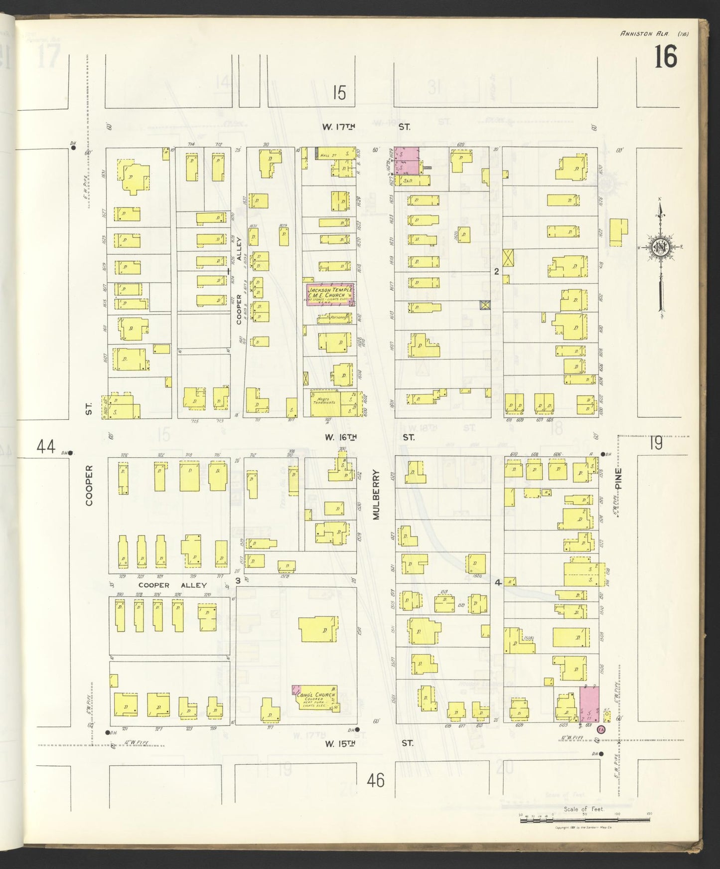 Sanborn Fire Insurance Map from Anniston, Calhoun County, Alabama (1925), Sheet #0016 - Complete Map Set gallery image, historic Sanborn map, vintage wall art, Alabama Alabama