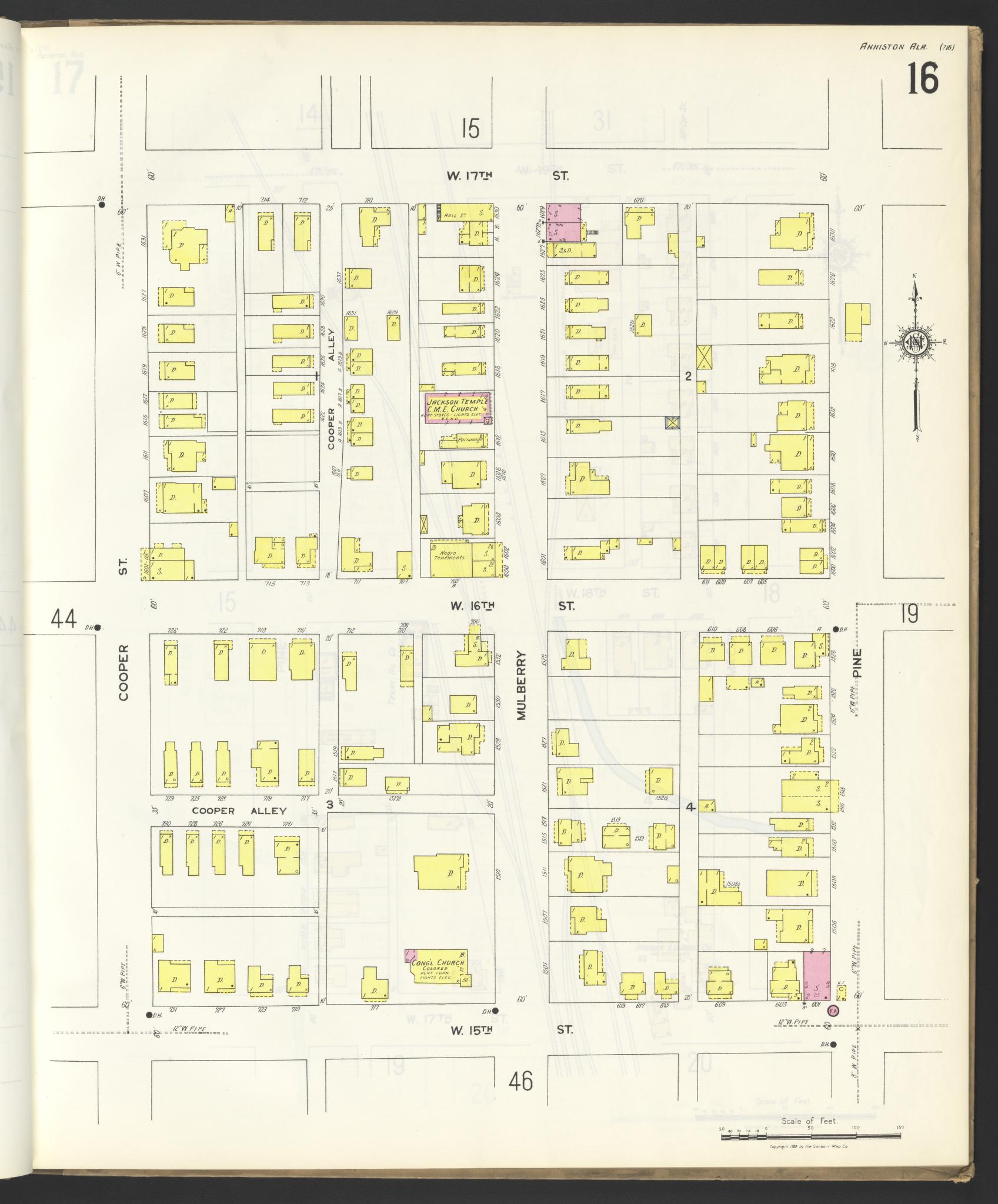 Sanborn Fire Insurance Map from Anniston, Calhoun County, Alabama (1925), Sheet #0016 - Complete Map Set gallery image, historic Sanborn map, vintage wall art, Alabama Alabama