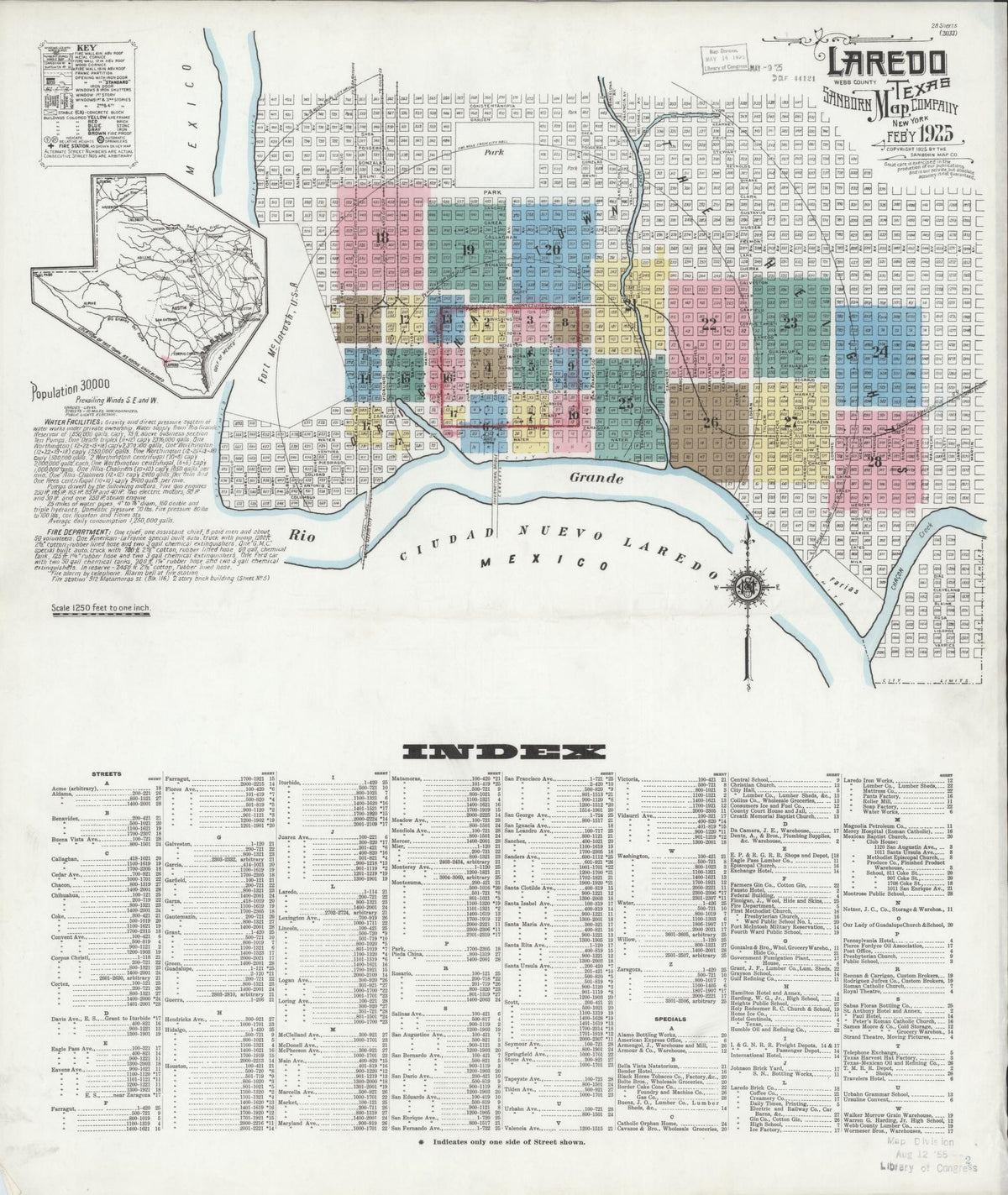 Sanborn Fire Insurance Map from Laredo, Webb County, Texas (1925), Sheet #0001 - Complete Map Set gallery image, historic Sanborn map, vintage wall art, Texas Texas