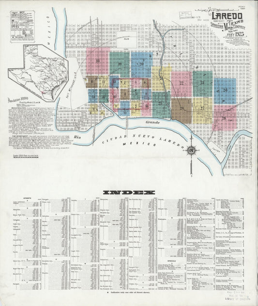 Sanborn Fire Insurance Map from Laredo, Webb County, Texas (1925), Sheet #0001 - Complete Map Set gallery image, historic Sanborn map, vintage wall art, Texas Texas