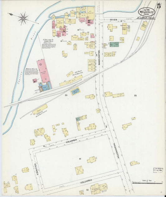 Sanborn Fire Insurance Map from Wellesley, Norfolk County, Massachusetts (1906), Sheet #0005 - Historic Sanborn Fire Insurance Map Print, vintage old map wall art, antique decor, genealogy gift, Massachusetts Massachusetts map