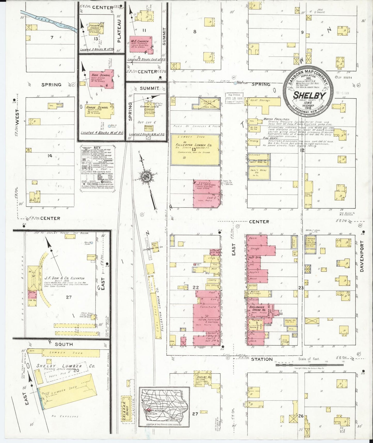 Sanborn Fire Insurance Map from Shelby, Shelby County, Iowa (1918), Sheet #0001 - Historic Sanborn Fire Insurance Map Print, vintage old map wall art