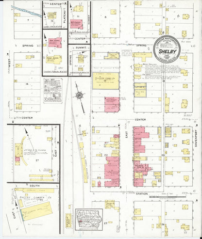 Sanborn Fire Insurance Map from Shelby, Shelby County, Iowa (1918), Sheet #0001 - Historic Sanborn Fire Insurance Map Print, vintage old map wall art