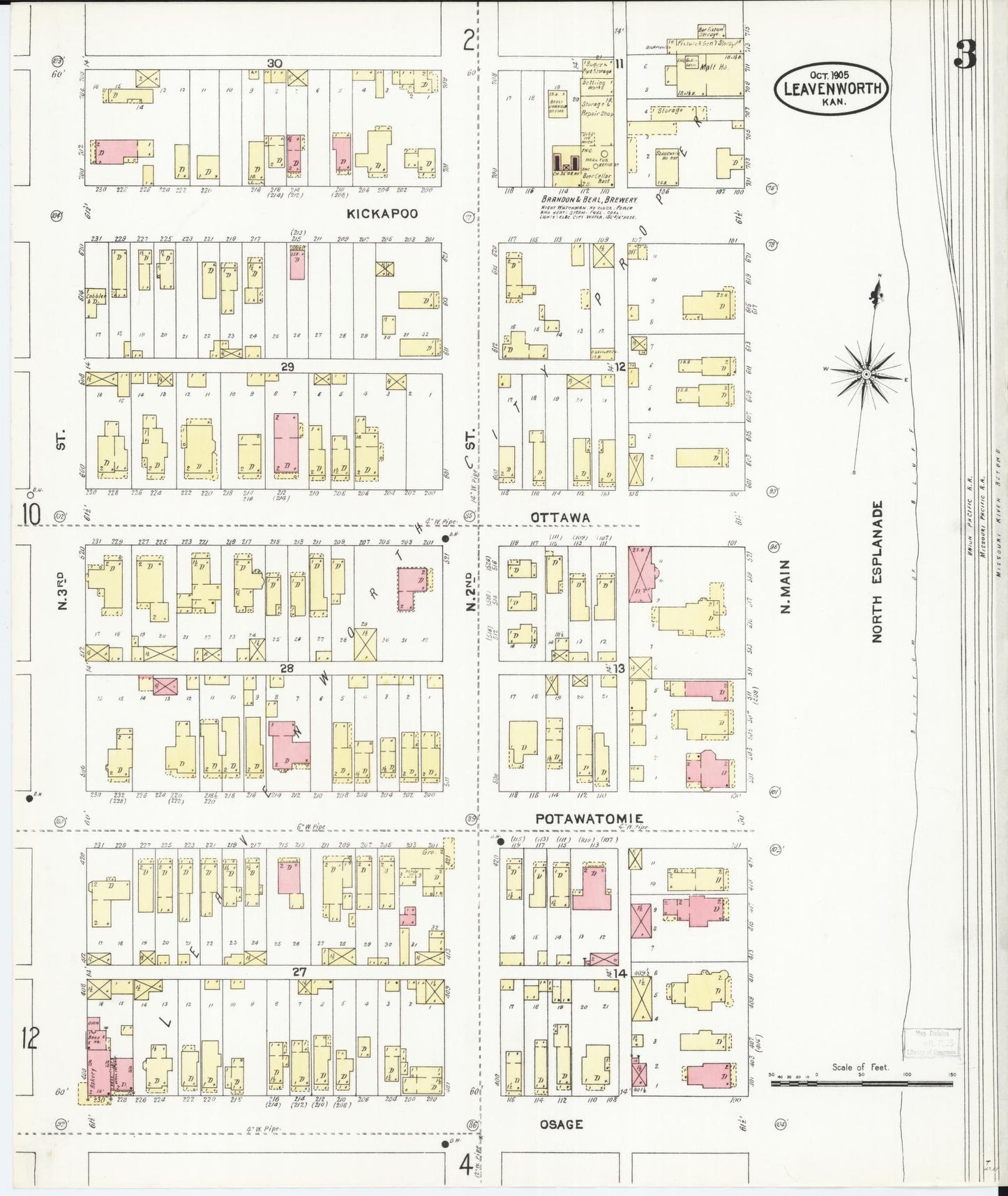 Sanborn Fire Insurance Map from Leavenworth, Leavenworth County, Kansas (1905), Sheet #0004 - Complete Map Set gallery image, historic Sanborn map, vintage wall art, Kansas Kansas